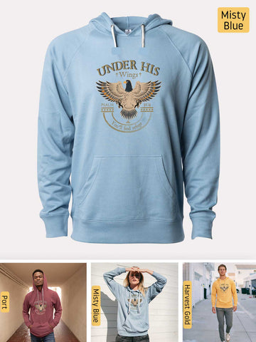 Under His Wings You will find Refuge - Psalm 91:4 - Lightweight, Unisex, Slim-Fit, Terry Loopback Hoodie