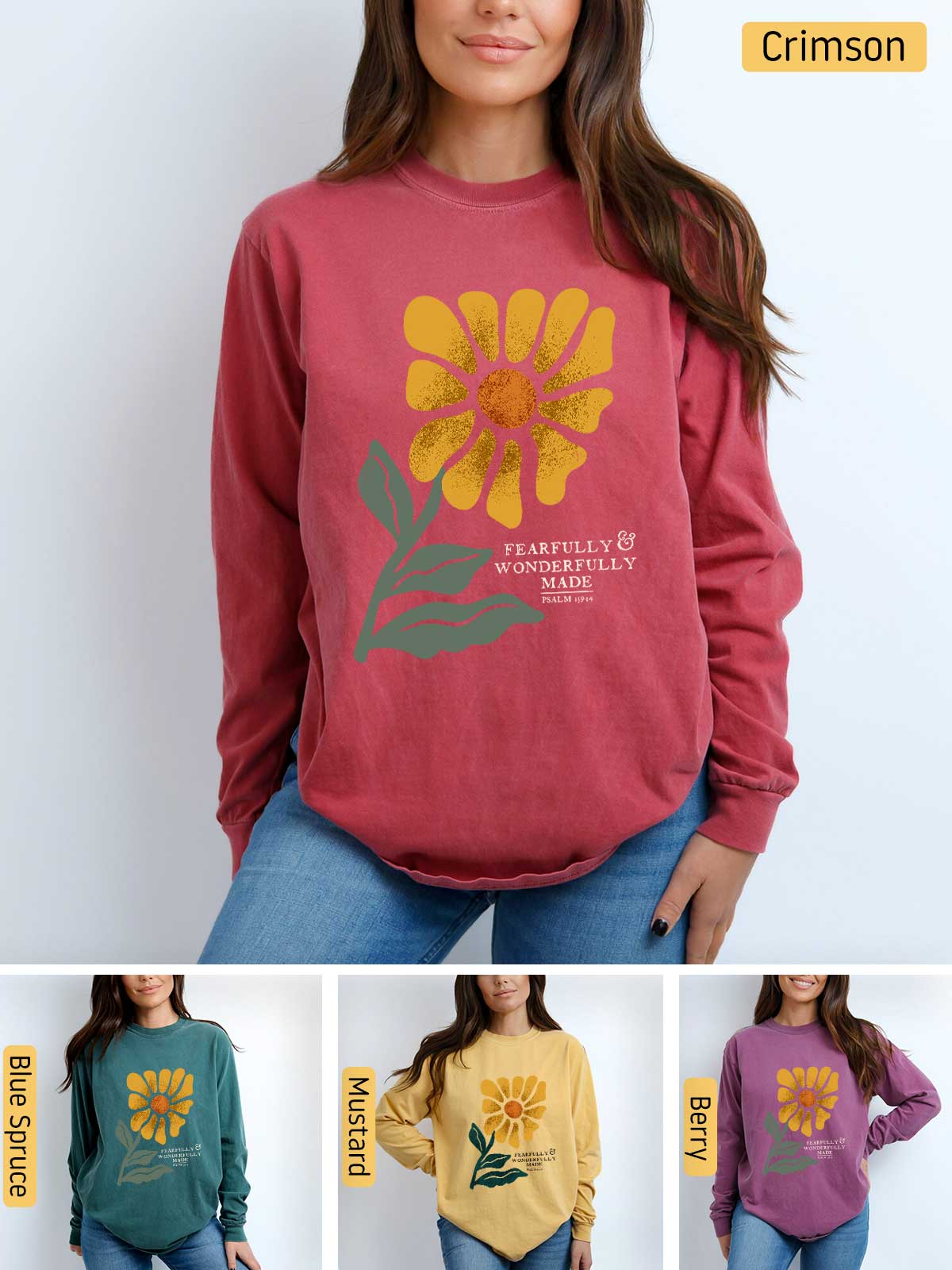 a woman wearing a sweatshirt with a flower on it