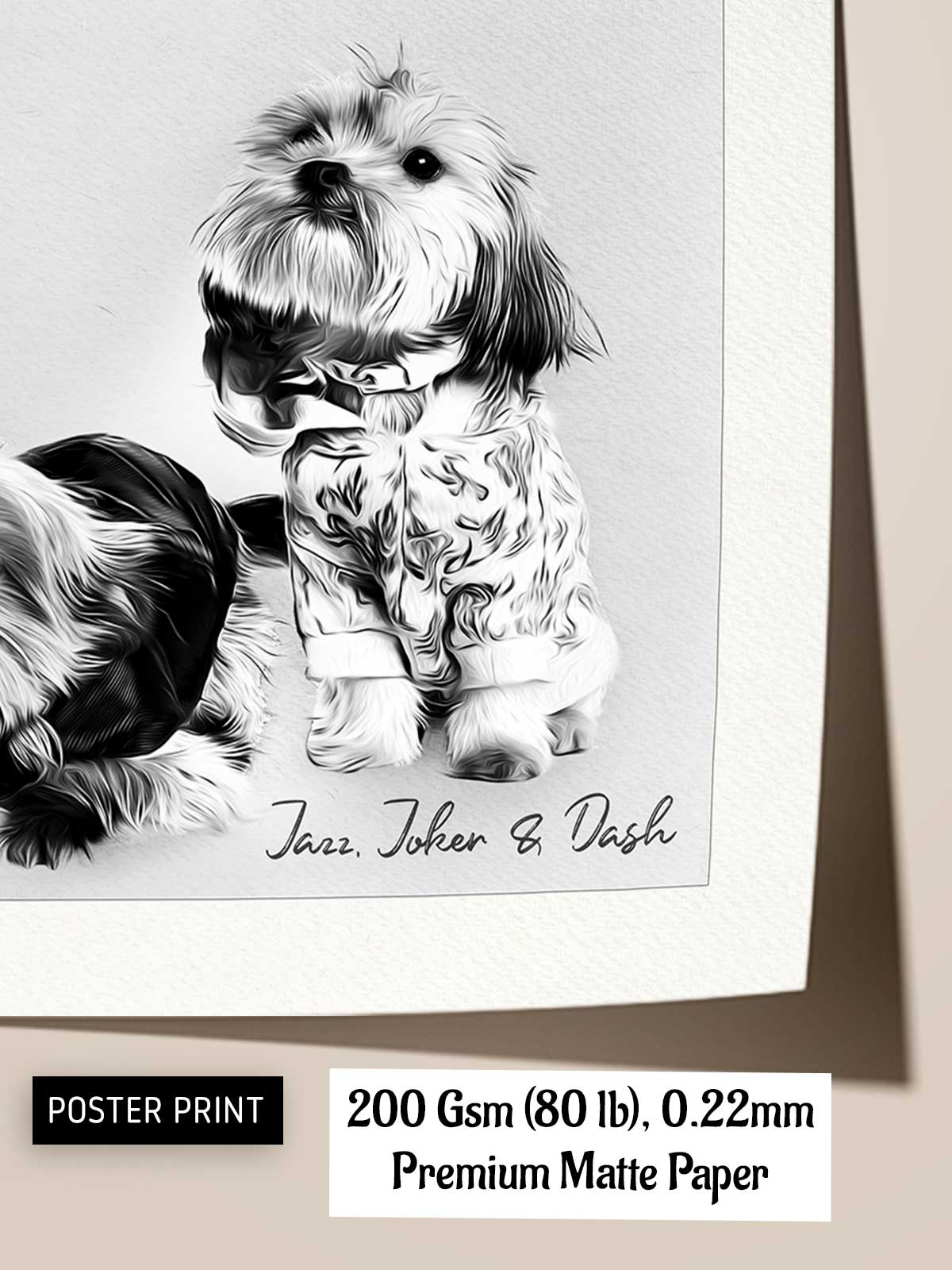 A black and white illustration of a dog wearing a bow tie, sitting on a white background.