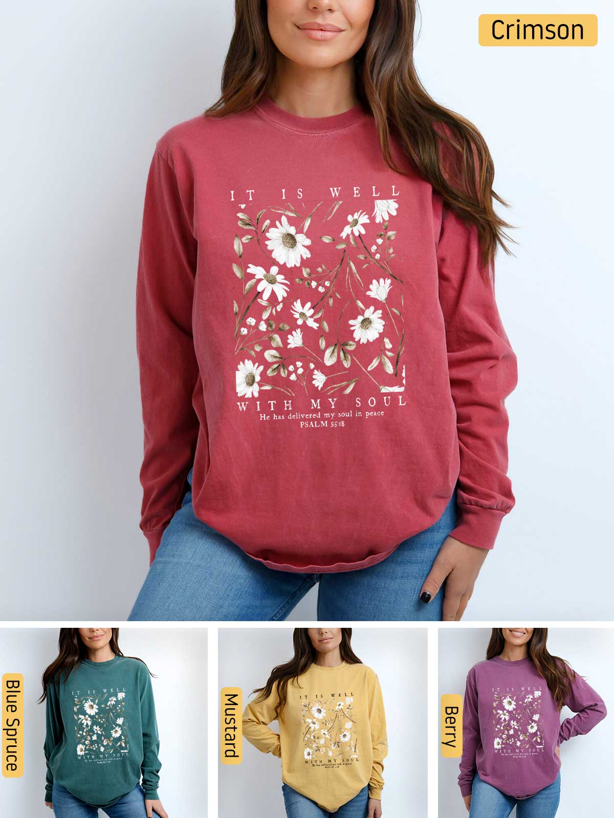 a woman wearing a sweatshirt with flowers on it