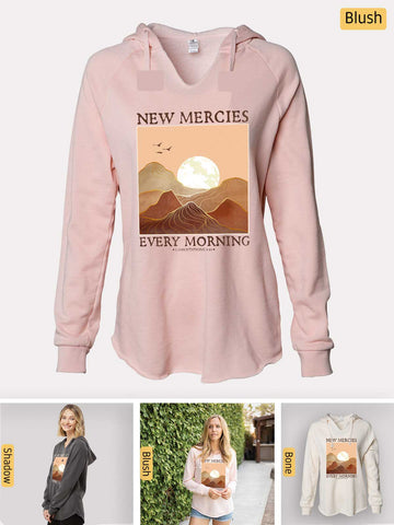 His Mercies are New Every Morning - Lamentations 3:22-23 - Lightweight, Cali Wave-washed Women's Hooded Sweatshirt