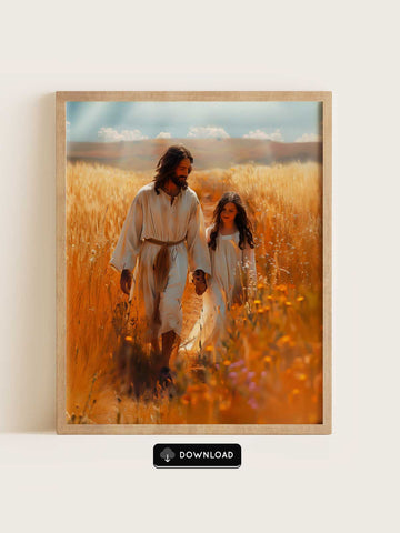Christ Walking with a Girl in the Wheat Field