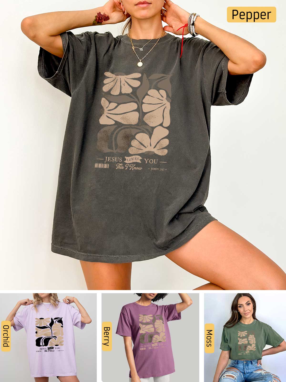 a collage of photos of a woman wearing a t - shirt