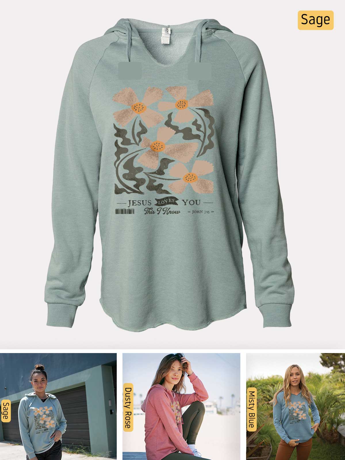 a women's sweatshirt with a picture of a woman sitting on a bench