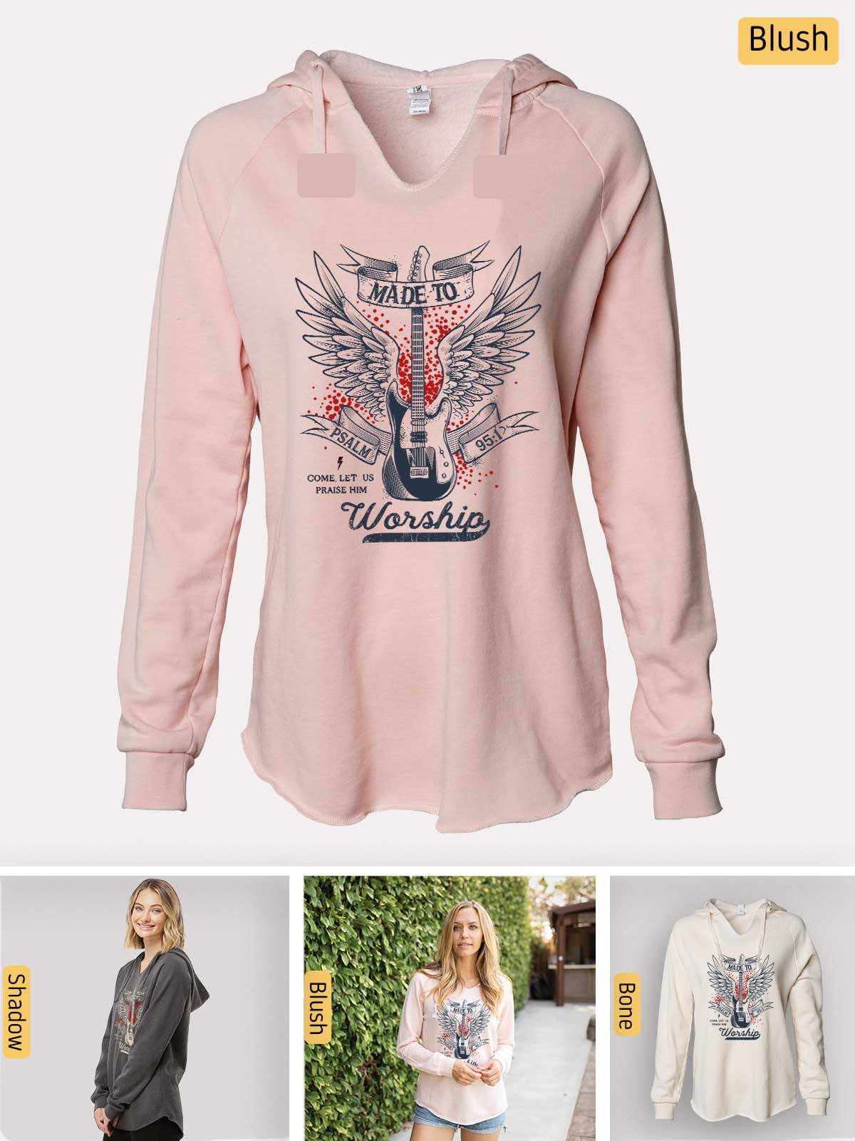 a women's hoodie with a picture of a guitar on it