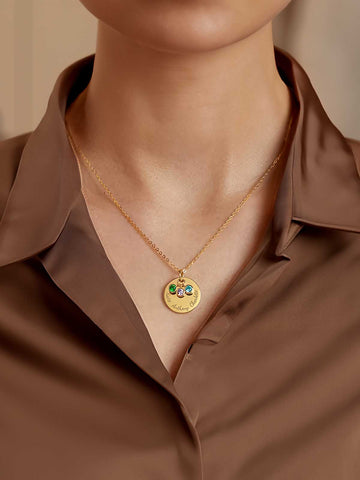 Single Disc Necklace with Kids' Names & Birthstones – Unique Gift for Moms