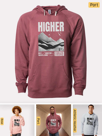 God is Higher - Romans 8:38-39 - Lightweight, Unisex, Slim-Fit, Terry Loopback Hoodie