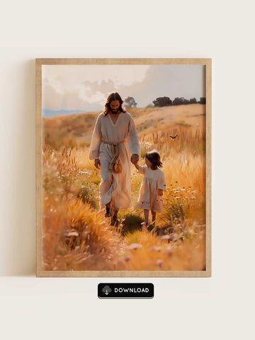 Jesus Walking Hand-in-Hand with a Child