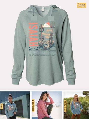 Pass Through Deep Waters, Firefighter - Isaiah 43:2-3 - Lightweight, Cali Wave-washed Women's Hooded Sweatshirt