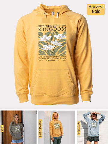 Seek First His Kingdom - Matthew 6:33 - Lightweight, Unisex, Slim-Fit, Terry Loopback Hoodie