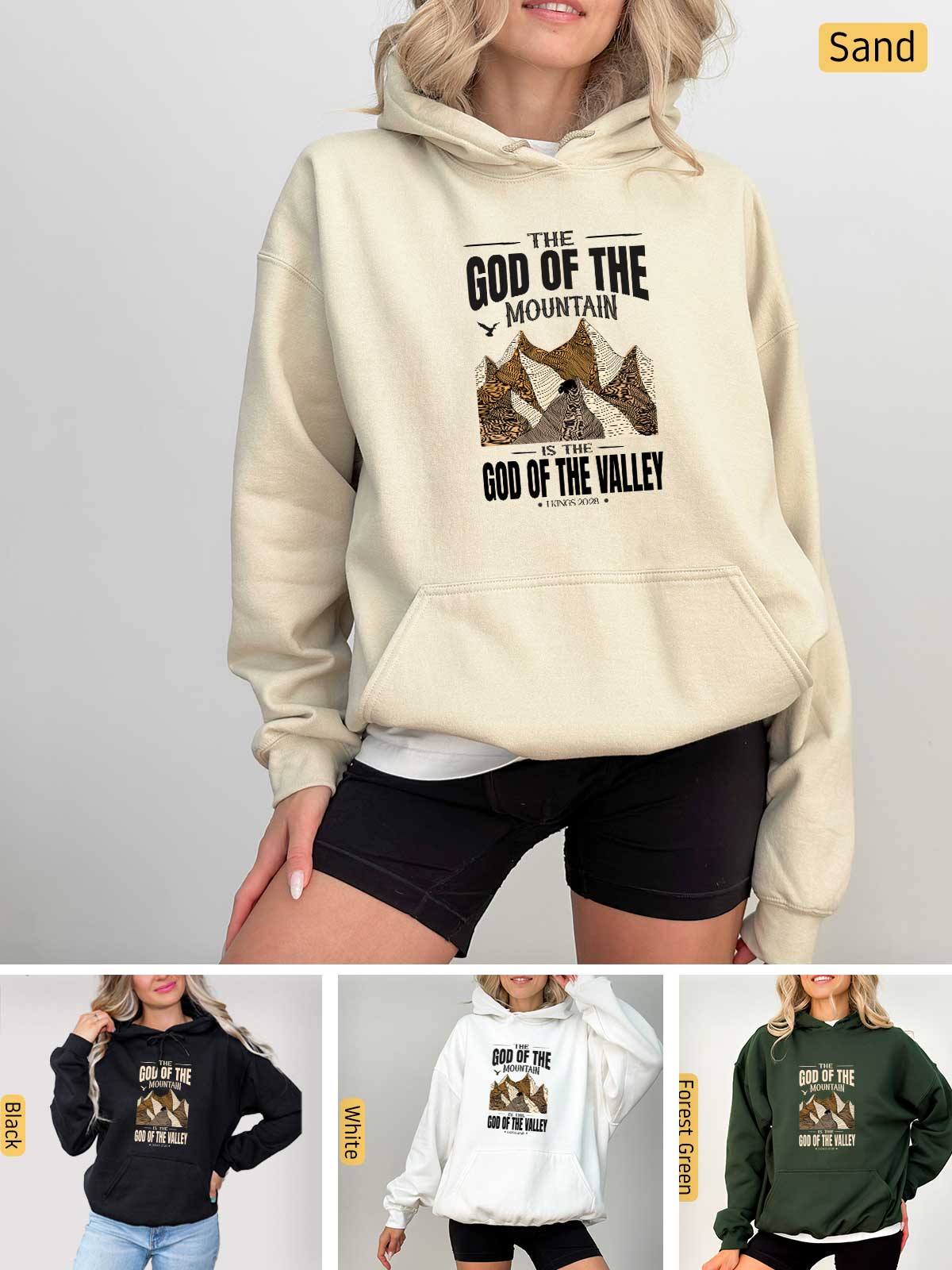 a woman wearing a hoodie with the words god of the valley on it