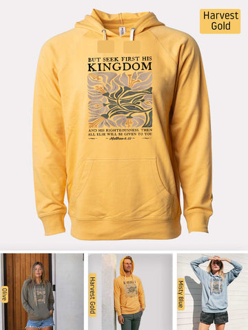 Seek First His Kingdom - Matthew 6:33 - Lightweight, Unisex, Slim-Fit, Terry Loopback Hoodie