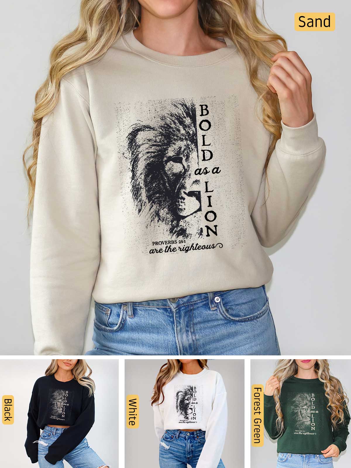 a woman wearing a sweatshirt with a lion on it