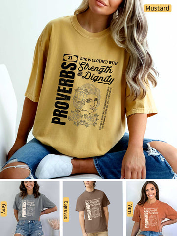 She is Clothed in Strength - Proverbs 31 Woman - Medium-weight, Unisex T-Shirt