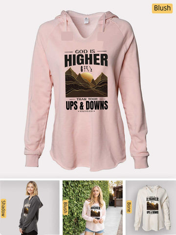 God is Higher - Romans 8:38-39 - Lightweight, Cali Wave-washed Women's Hooded Sweatshirt