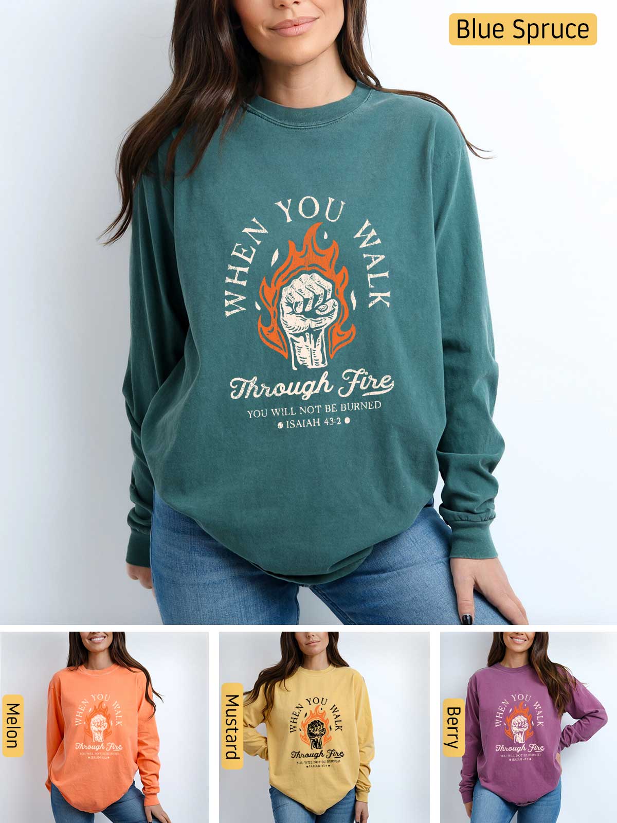 a woman wearing a sweatshirt with the words when you may through fire on it