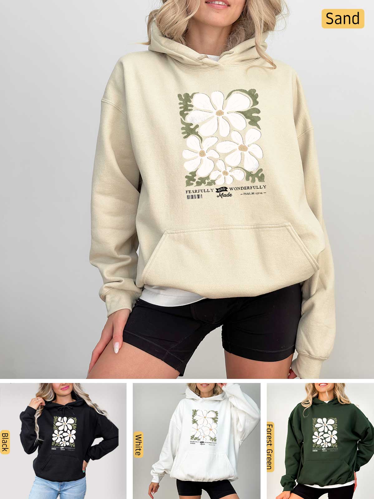 a woman wearing a hoodie with flowers on it