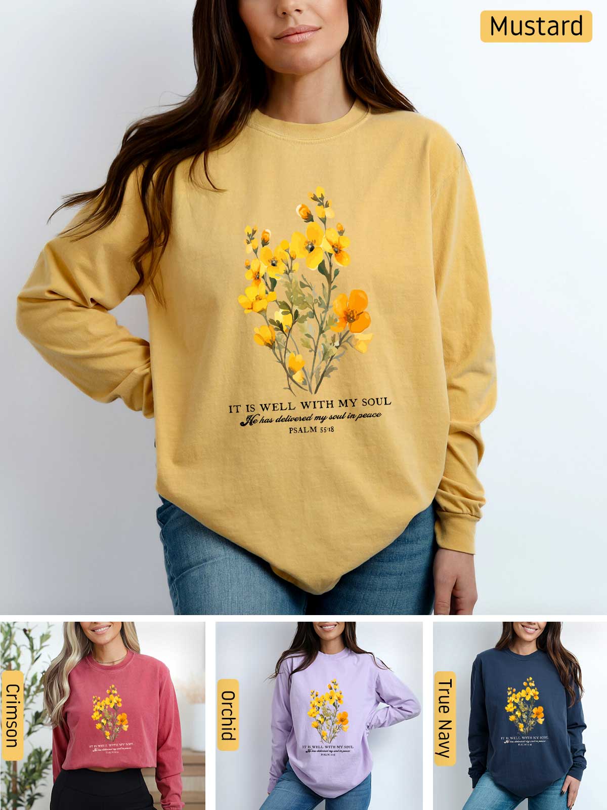 a woman wearing a sweatshirt with flowers on it