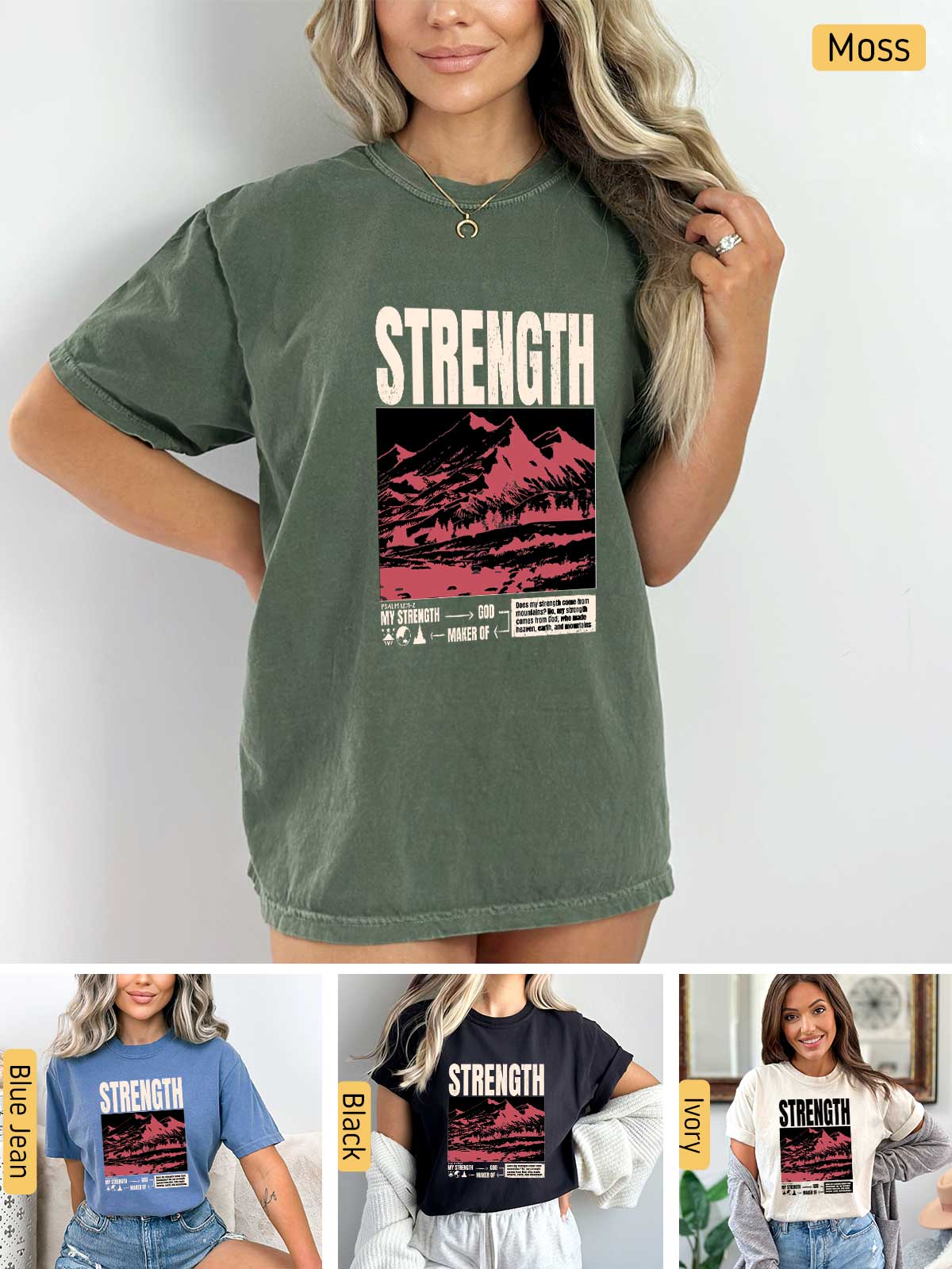 a woman wearing a shirt that says strength