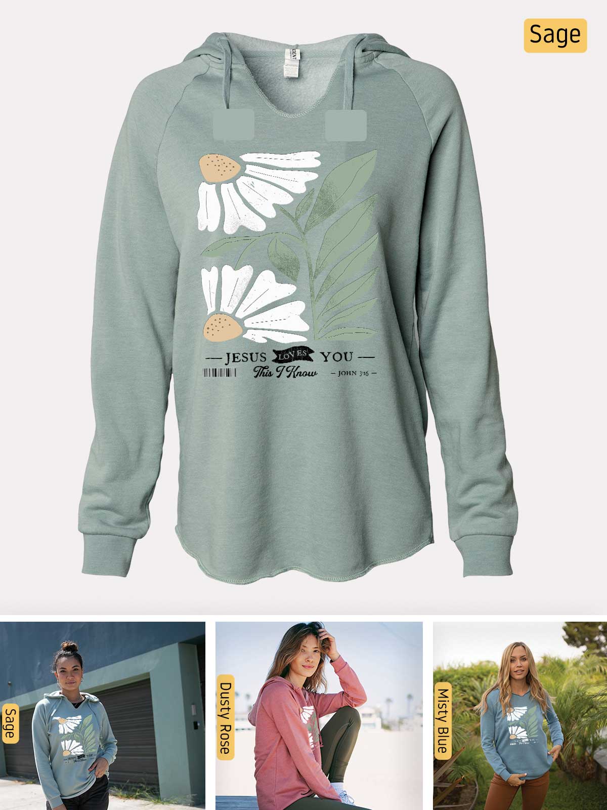 a women's sweatshirt with a picture of a woman sitting on a bench