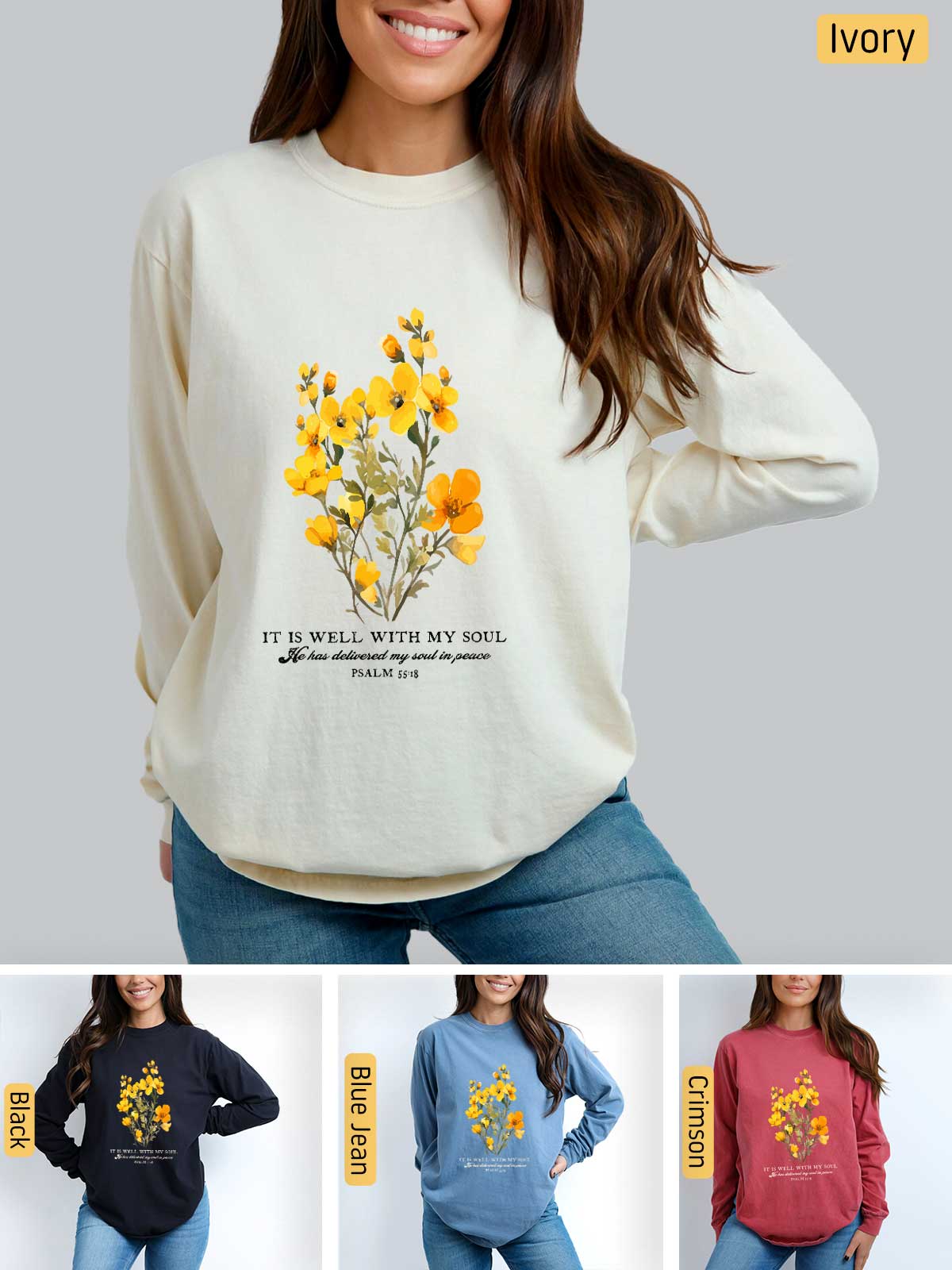 a woman wearing a sweatshirt with flowers on it