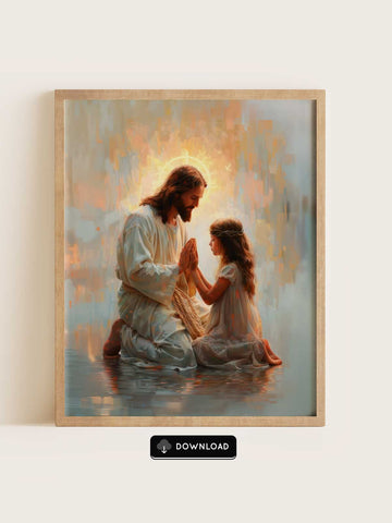 Jesus and a Girl Kneeling in Prayer