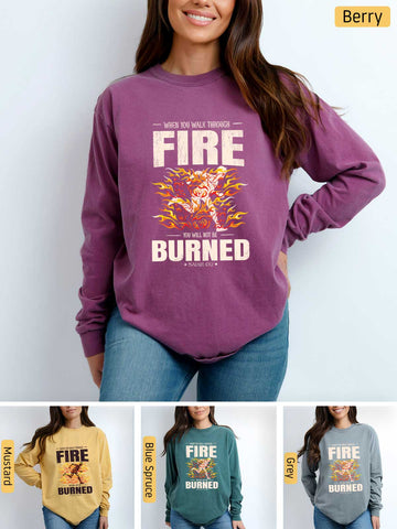 Walk Through the Fire, Firefighter - Isaiah 43:2-3 - Medium-weight, Unisex Longsleeve T-ShirtIsaiah-43-Walk-Through-Fire-V2---Dark-Shirts.png