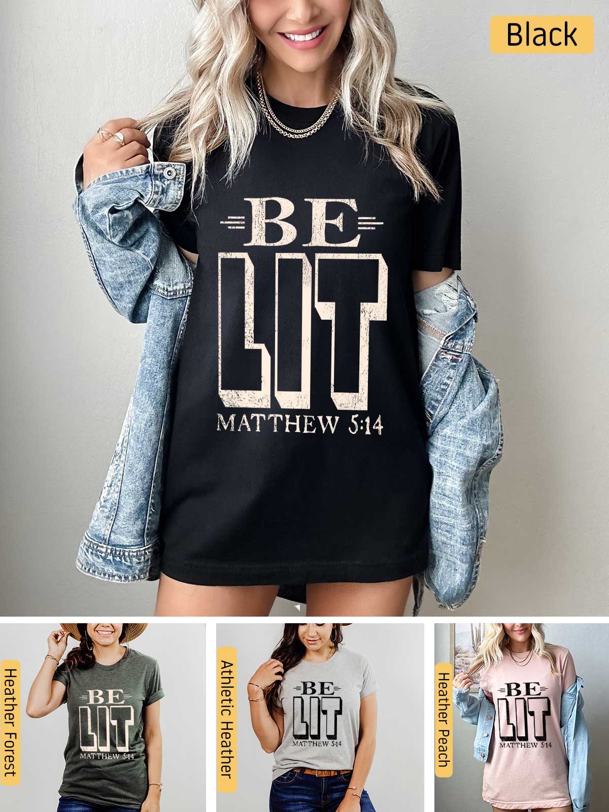 a woman wearing a t - shirt with the words be lit on it