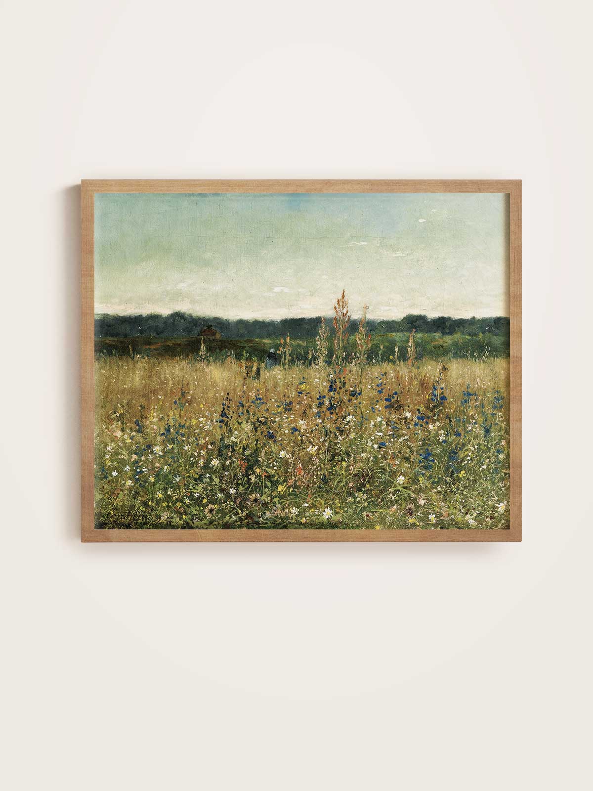 The image is a framed painting depicting a field of tall grass and wildflowers.