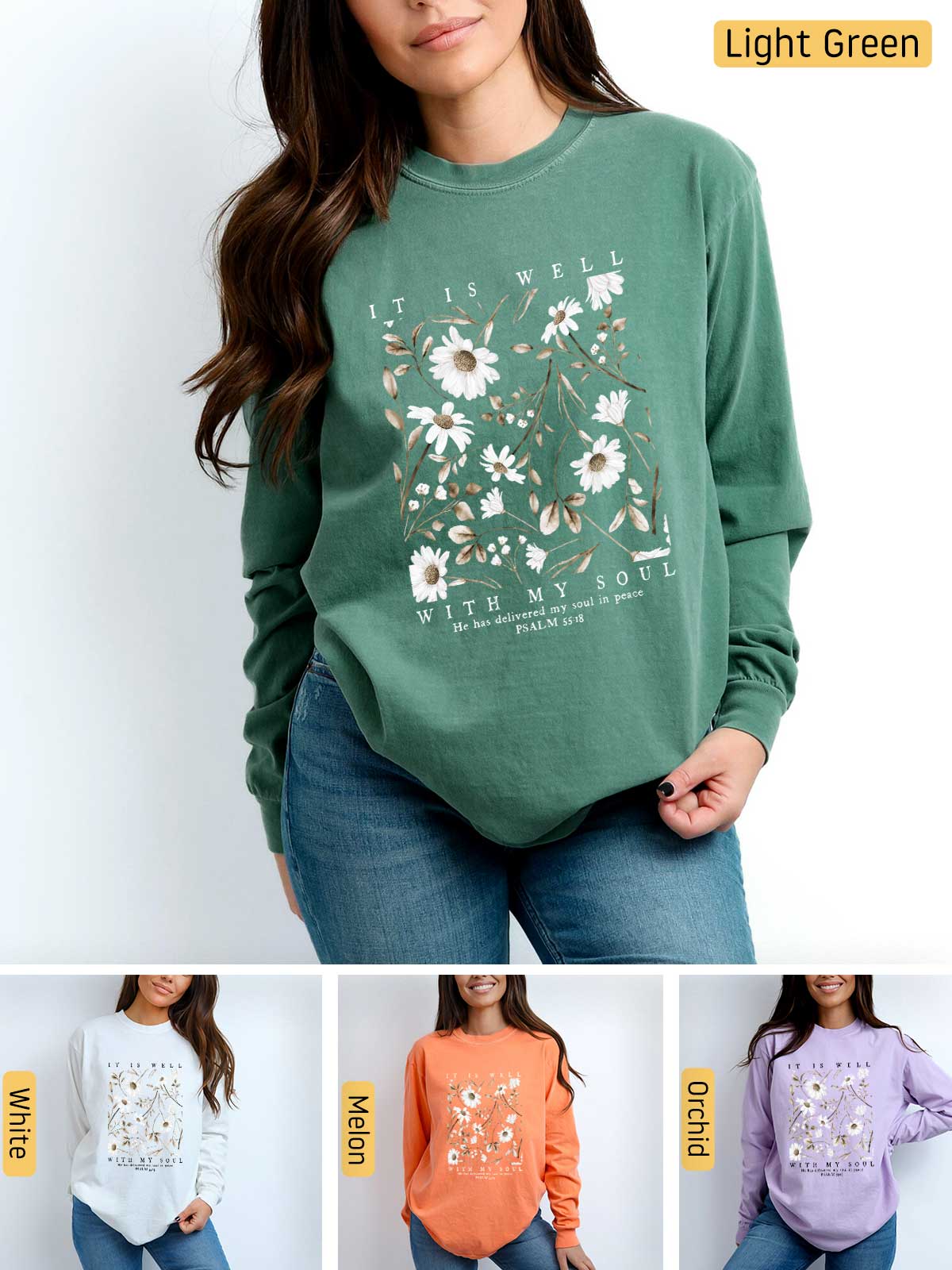 a woman wearing a sweatshirt with flowers on it