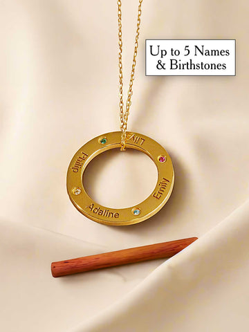 Single Ring Necklace with Kids' Names & Birthstones – Meaningful Mom Gift