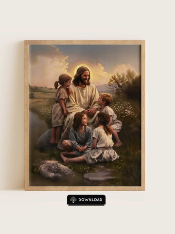 Jesus Teaching Children by the Stream