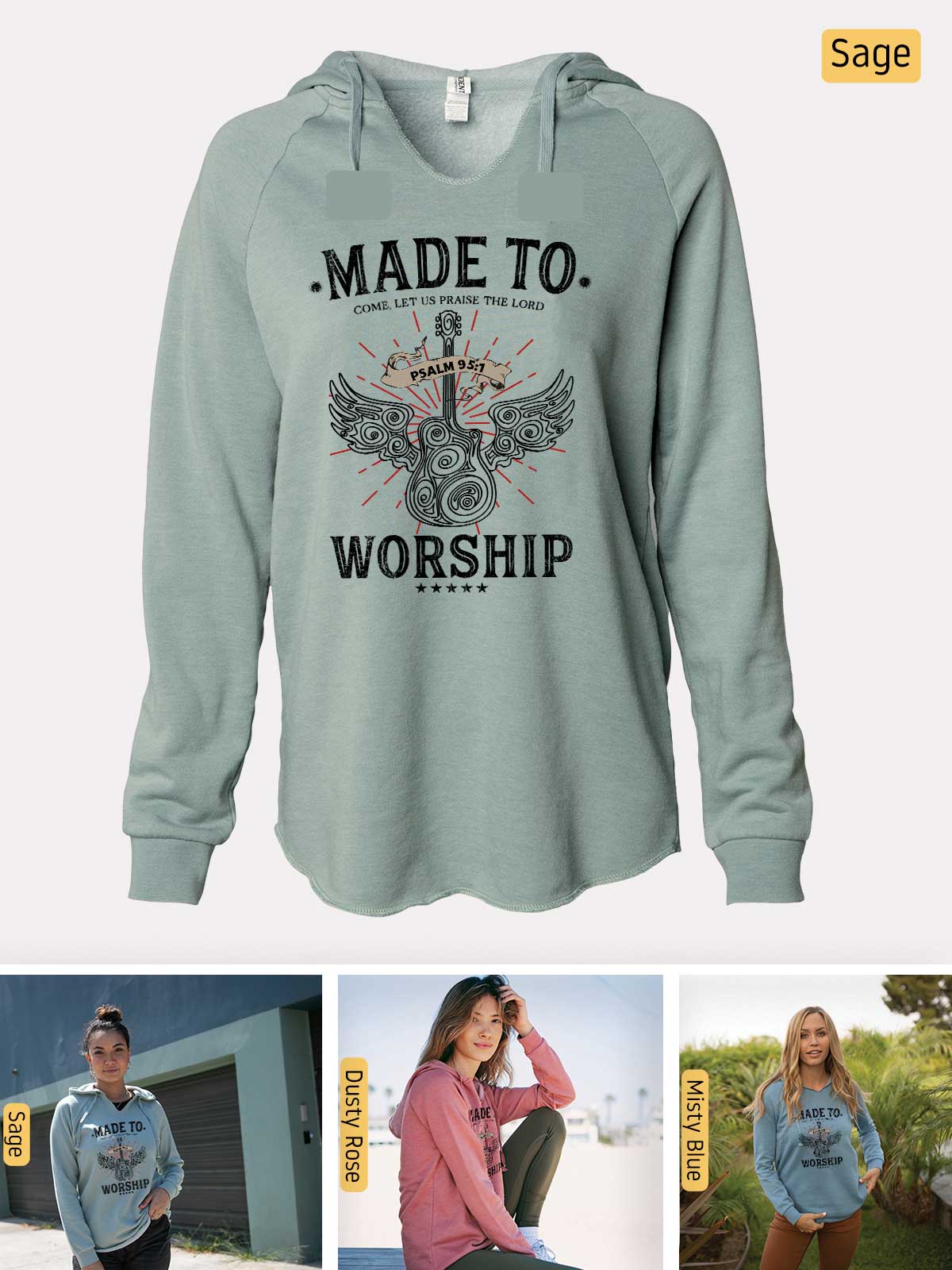 a women's sweatshirt with the words made to worship printed on it