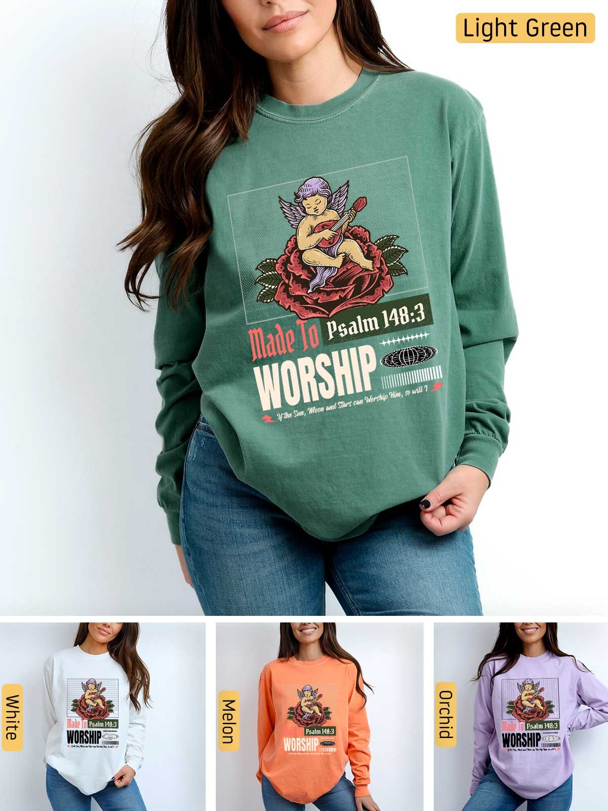 a woman wearing a sweatshirt with a graphic of a mermaid on it