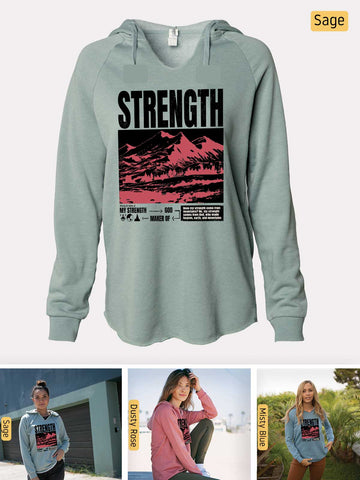 Strength, I Lift My Eyes to the Mountains - Psalm 121: 1-2 - Lightweight, Cali Wave-washed Women's Hooded Sweatshirt