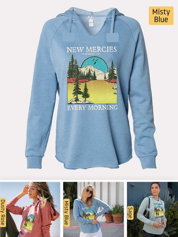 His Mercies are New Every Morning - Lamentations 3:22-23 - Lightweight, Cali Wave-washed Women's Hooded Sweatshirt