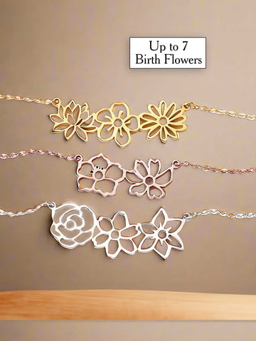 1-7 Birth Flower Necklace - Molded Birth Month Flowers for Mom or Grandmom Gift