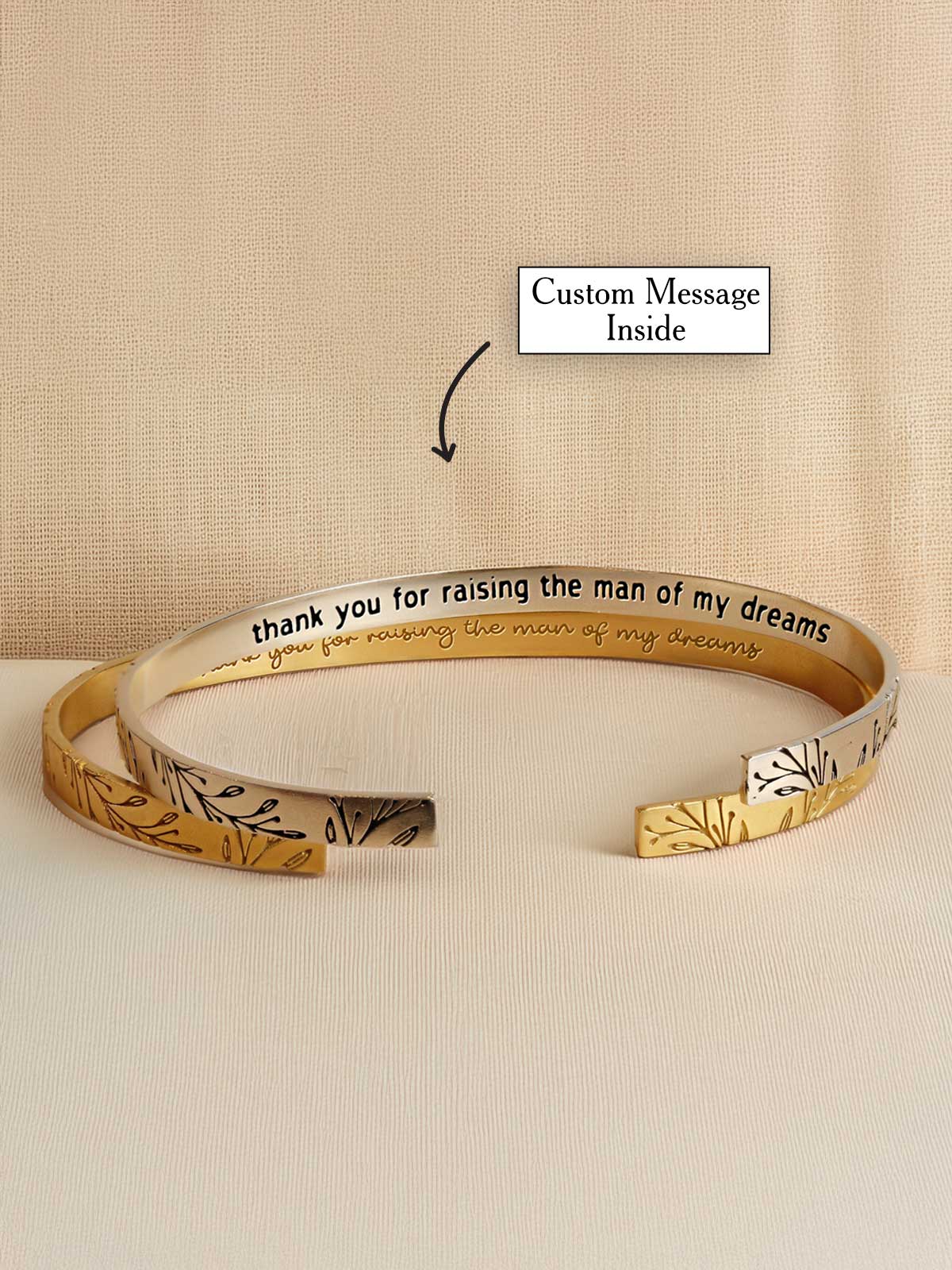 a cuff bracelet with a message written on it