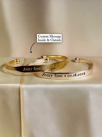 6.5mm Birth Stats Bulb-End Cuff Bracelet – Personalized Newborn Keepsake