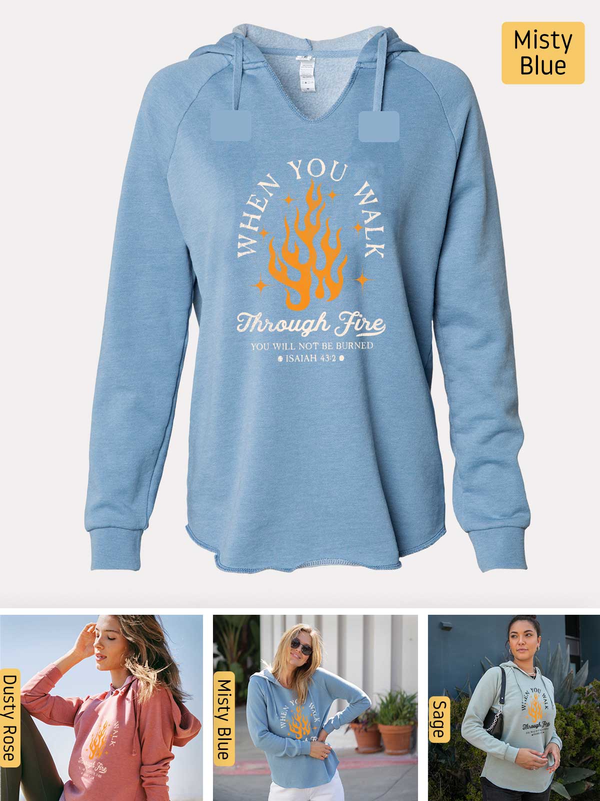 a women's sweatshirt with a fire on it