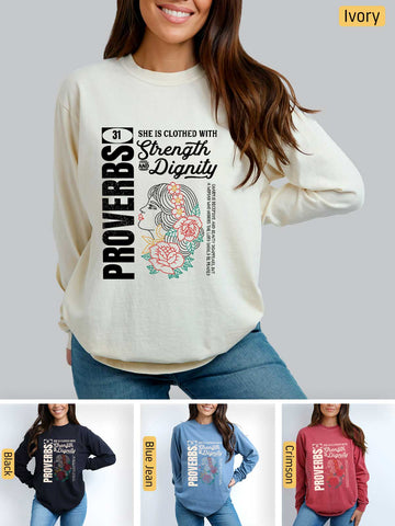 She is Clothed in Strength - Proverbs 31 Woman - Medium-weight, Unisex Longsleeve T-Shirt