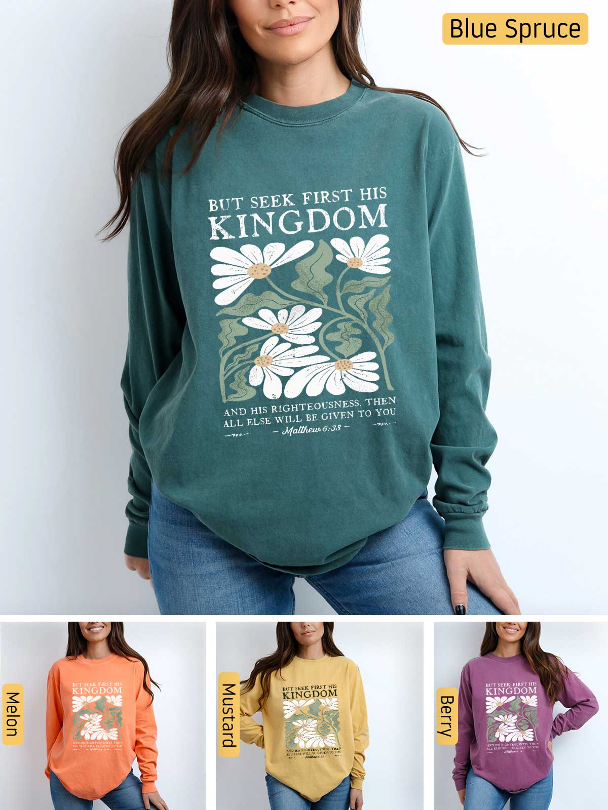 a woman wearing a green sweatshirt with a flower on it