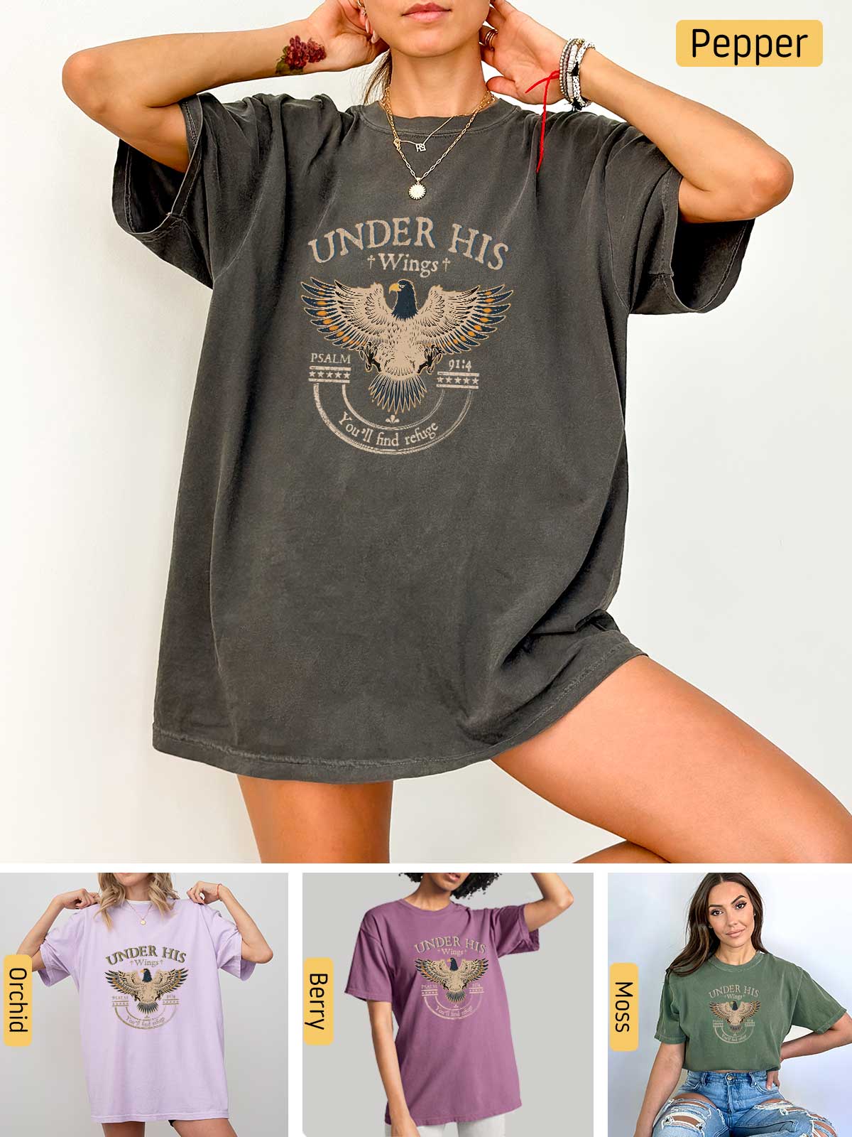 a collage of photos of a woman wearing a t - shirt