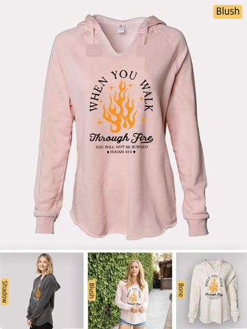 Walk Through the Fire, Firefighter - Isaiah 43:2-3 - Lightweight, Cali Wave-washed Women's Hooded Sweatshirt