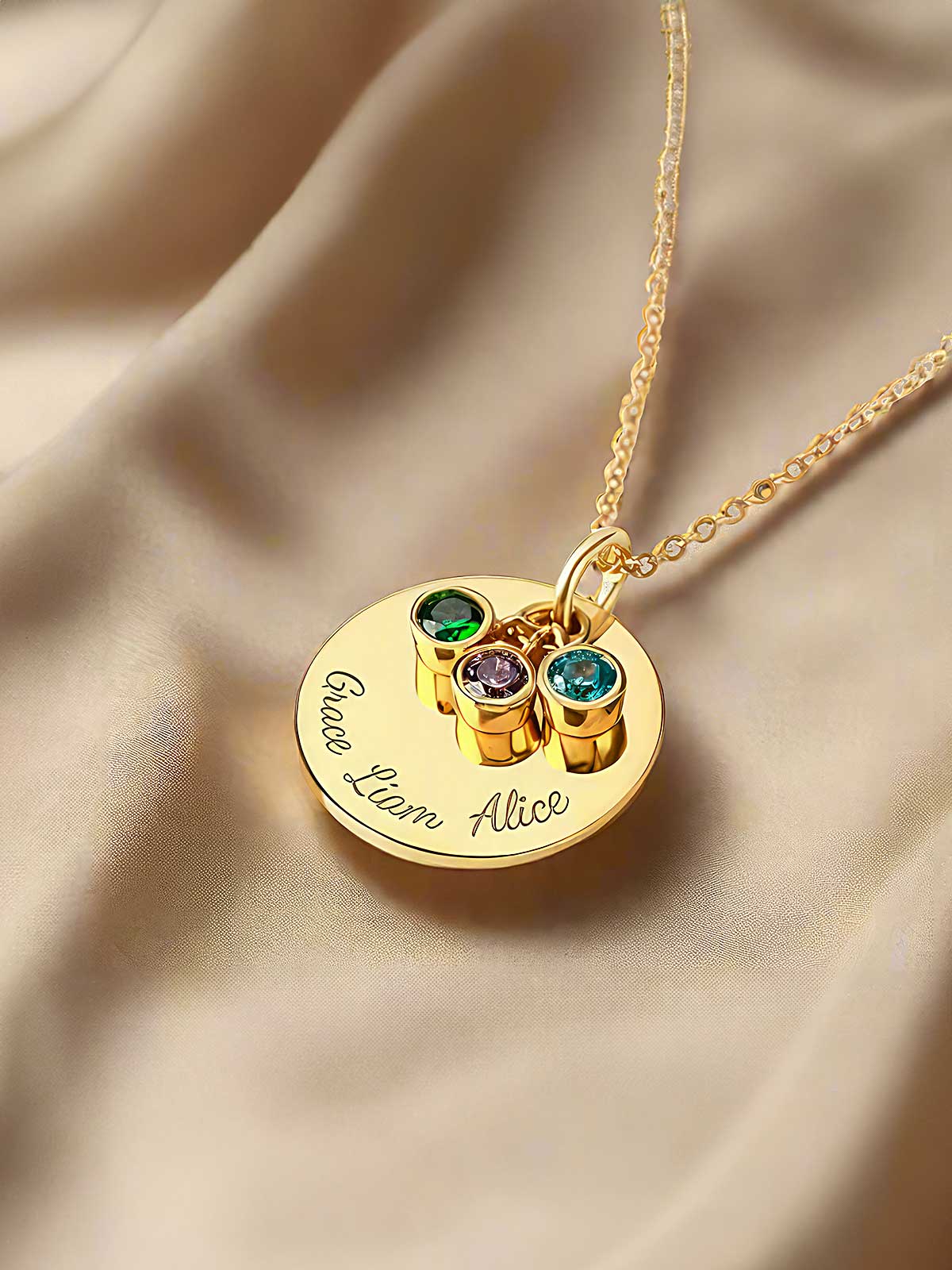 a personalized necklace with two children's names on it