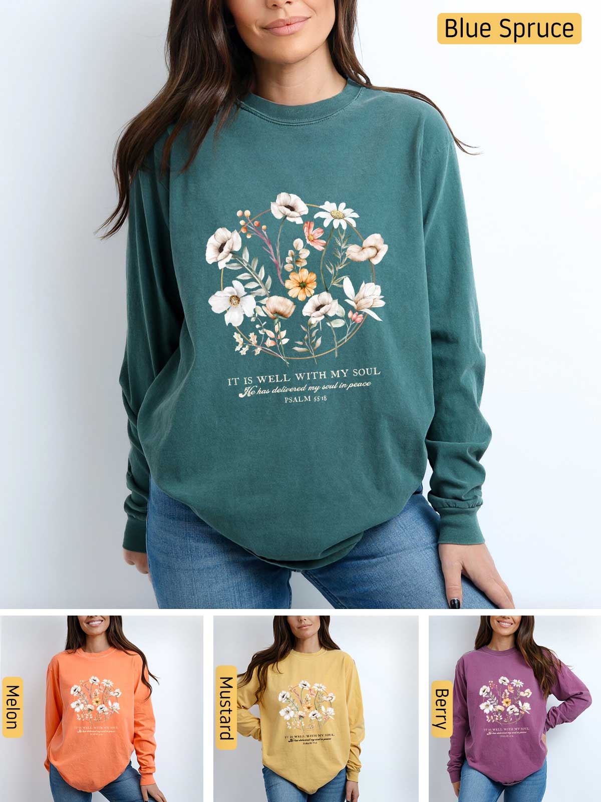 a woman wearing a sweatshirt with flowers on it