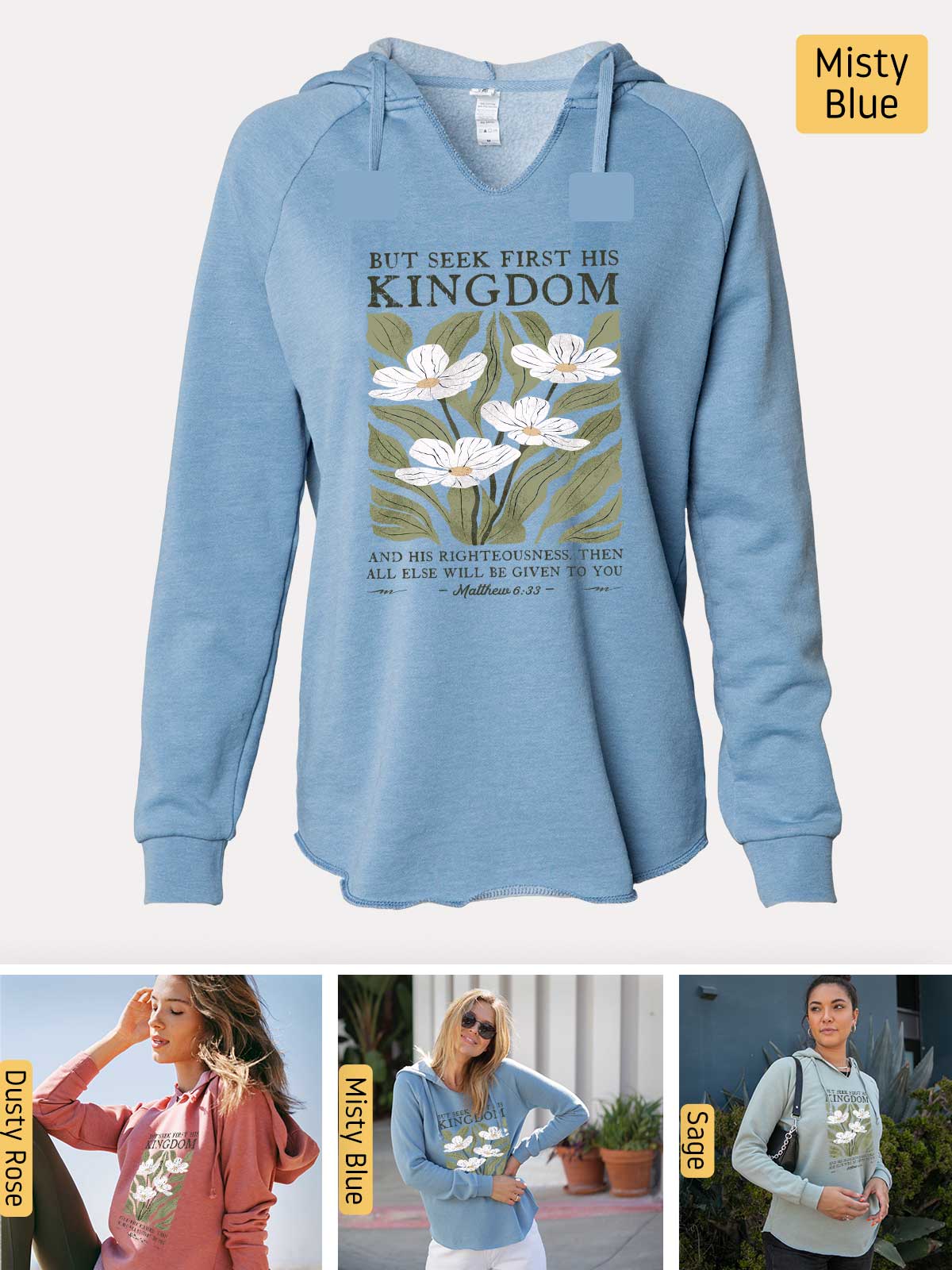 a women's blue hoodie with a picture of a woman wearing a blue