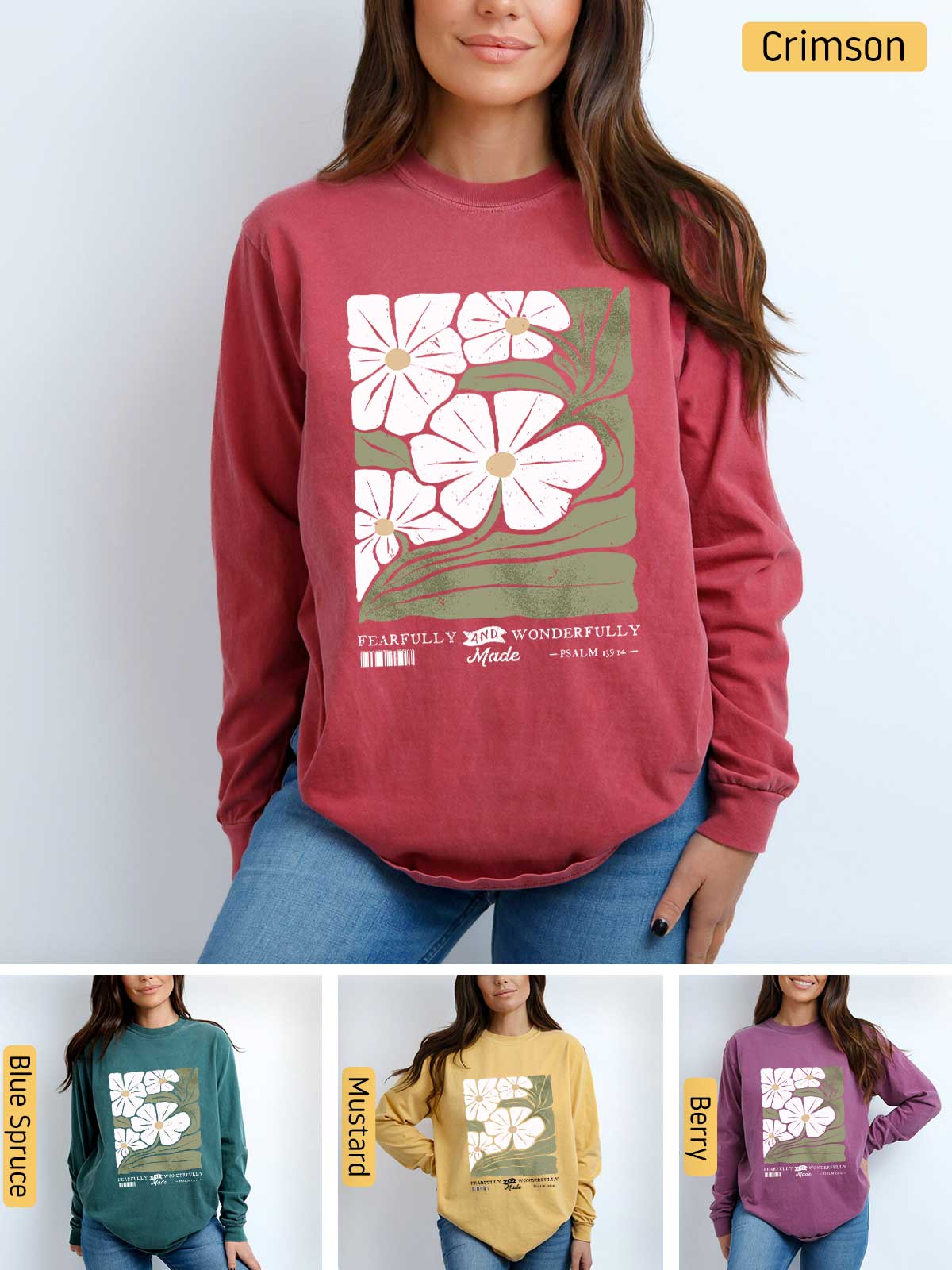 a woman wearing a sweatshirt with flowers on it