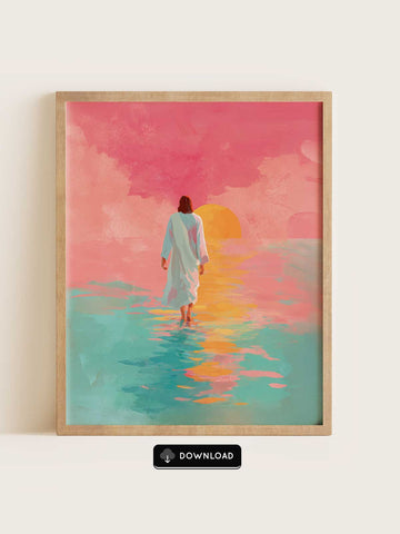 Jesus Walks on Water – Pink & Teal Back View
