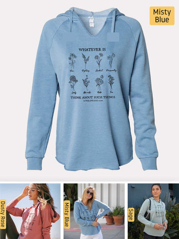 Think About These Things - Philippians 4:8 - Lightweight, Cali Wave-washed Women's Hooded Sweatshirt